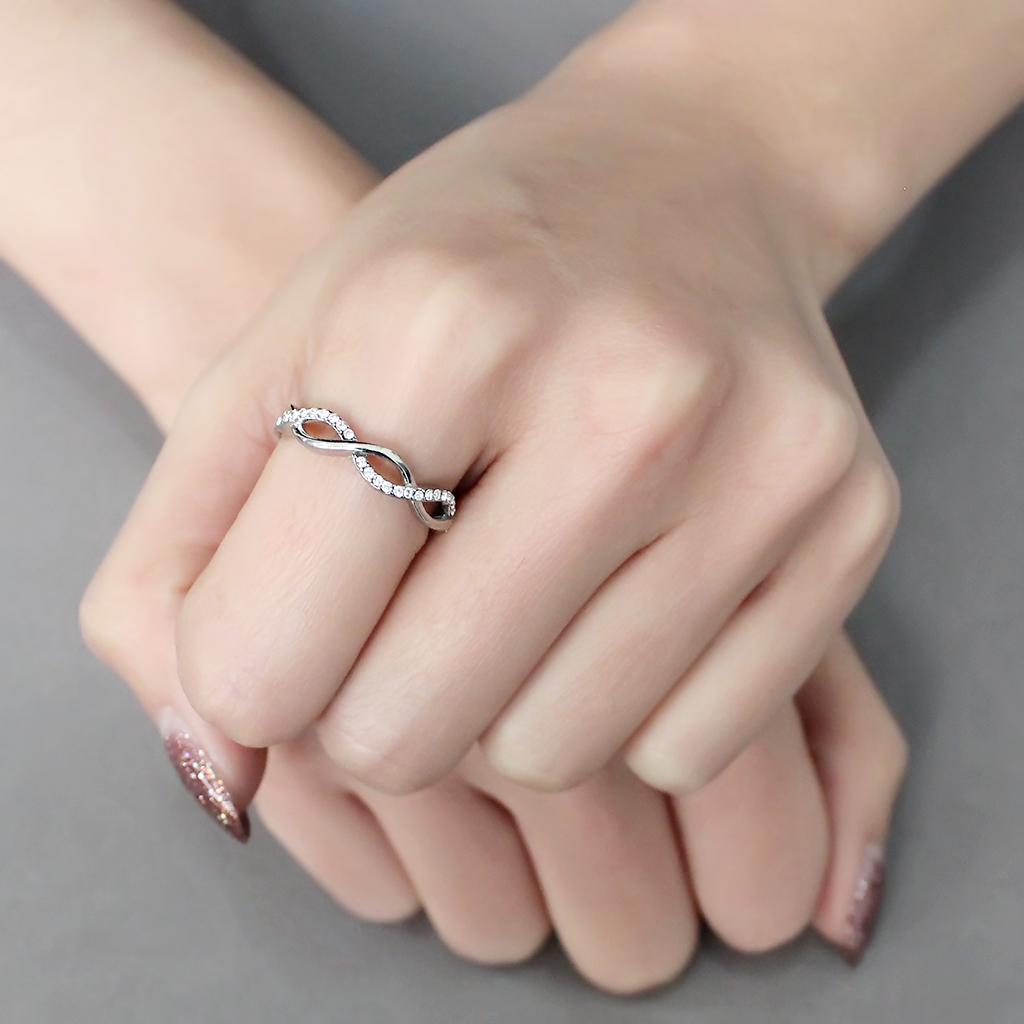 DA243 - High polished (no plating) Stainless Steel Ring with AAA Grade CZ in Clear