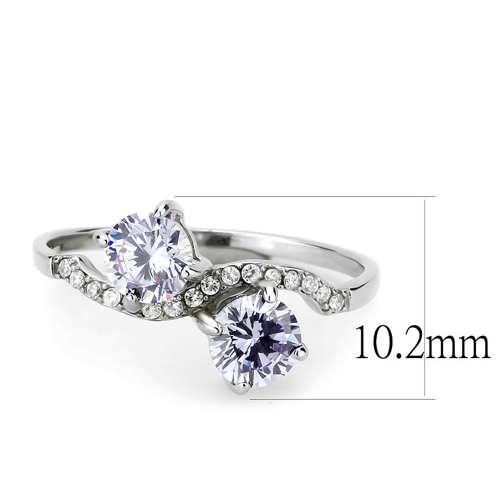 DA244 - High polished (no plating) Stainless Steel Ring with AAA Grade CZ in Light Amethyst