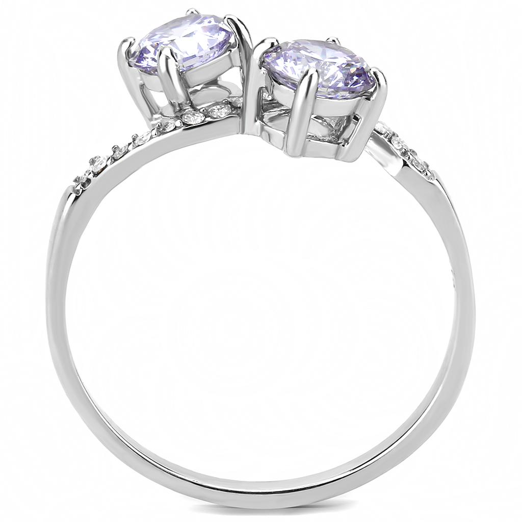 DA244 - High polished (no plating) Stainless Steel Ring with AAA Grade CZ in Light Amethyst