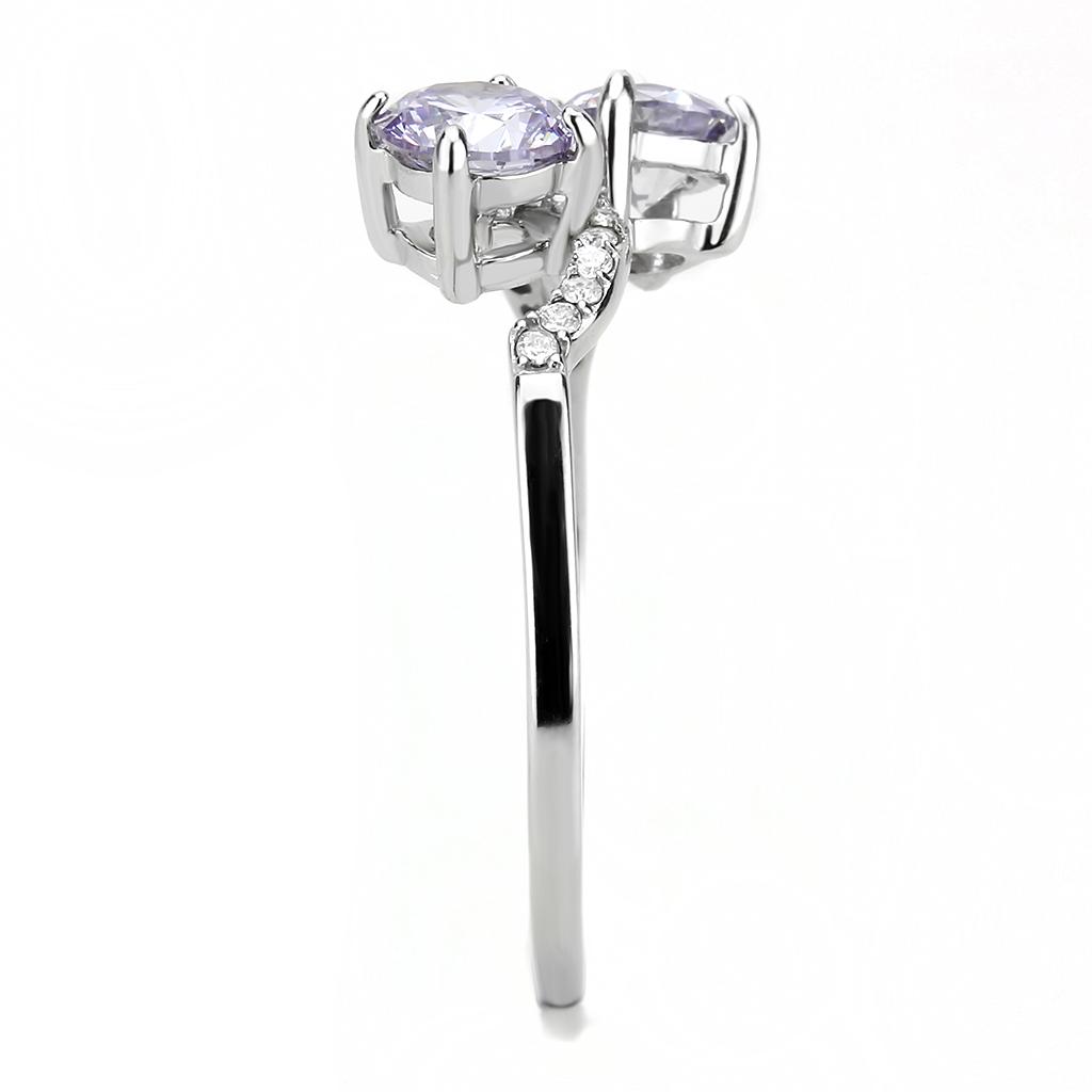 DA244 - High polished (no plating) Stainless Steel Ring with AAA Grade CZ in Light Amethyst