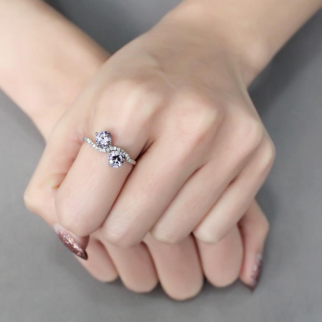 DA244 - High polished (no plating) Stainless Steel Ring with AAA Grade CZ in Light Amethyst
