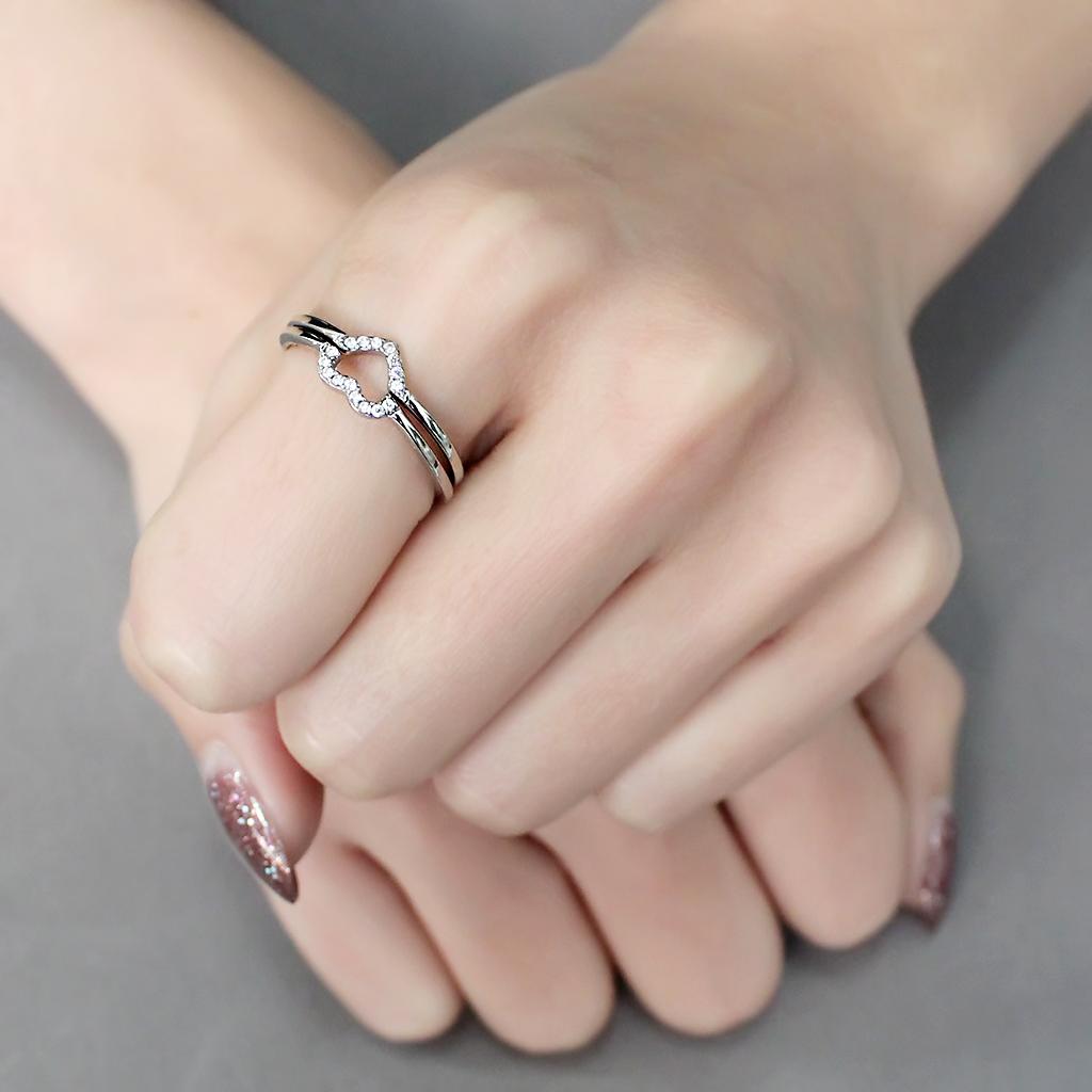 DA245 - High polished (no plating) Stainless Steel Ring with AAA Grade CZ in Clear