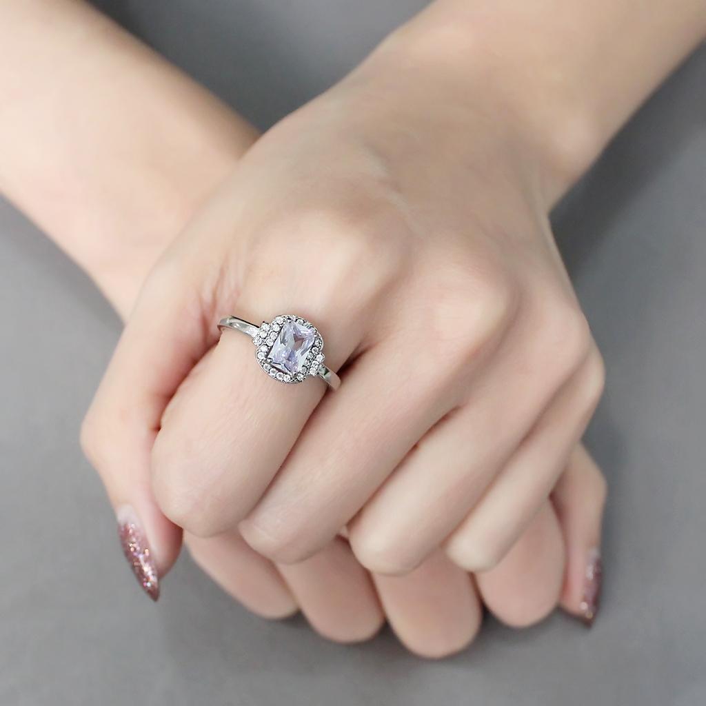 DA246 - High polished (no plating) Stainless Steel Ring with AAA Grade CZ in Light Amethyst