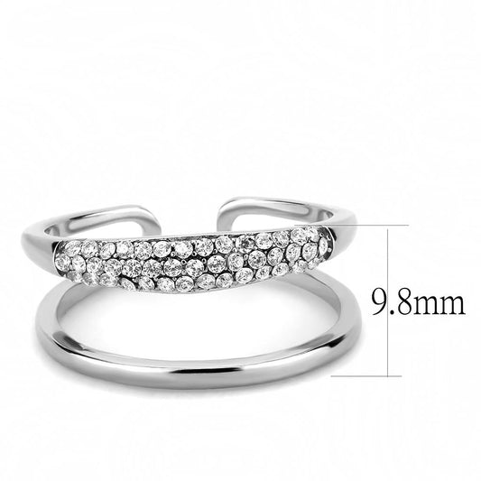 DA247 - High polished (no plating) Stainless Steel Ring with AAA Grade CZ in Clear