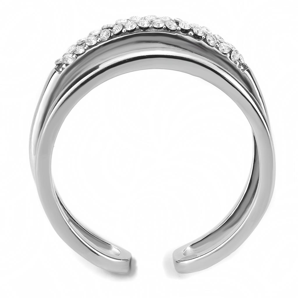 DA247 - High polished (no plating) Stainless Steel Ring with AAA Grade CZ in Clear