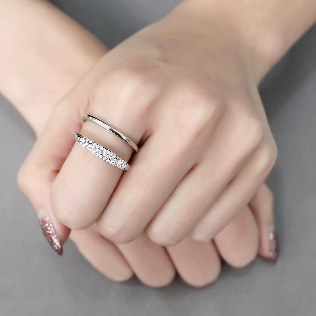 DA247 - High polished (no plating) Stainless Steel Ring with AAA Grade CZ in Clear