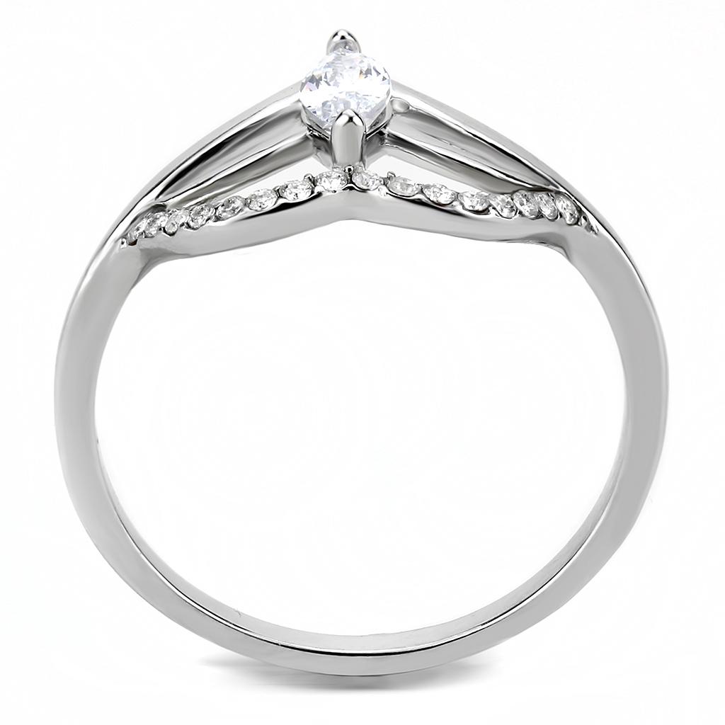 DA248 - High polished (no plating) Stainless Steel Ring with AAA Grade CZ in Clear