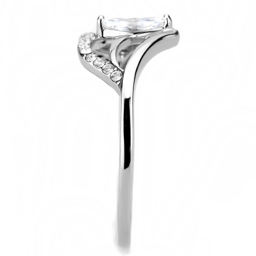 DA248 - High polished (no plating) Stainless Steel Ring with AAA Grade CZ in Clear