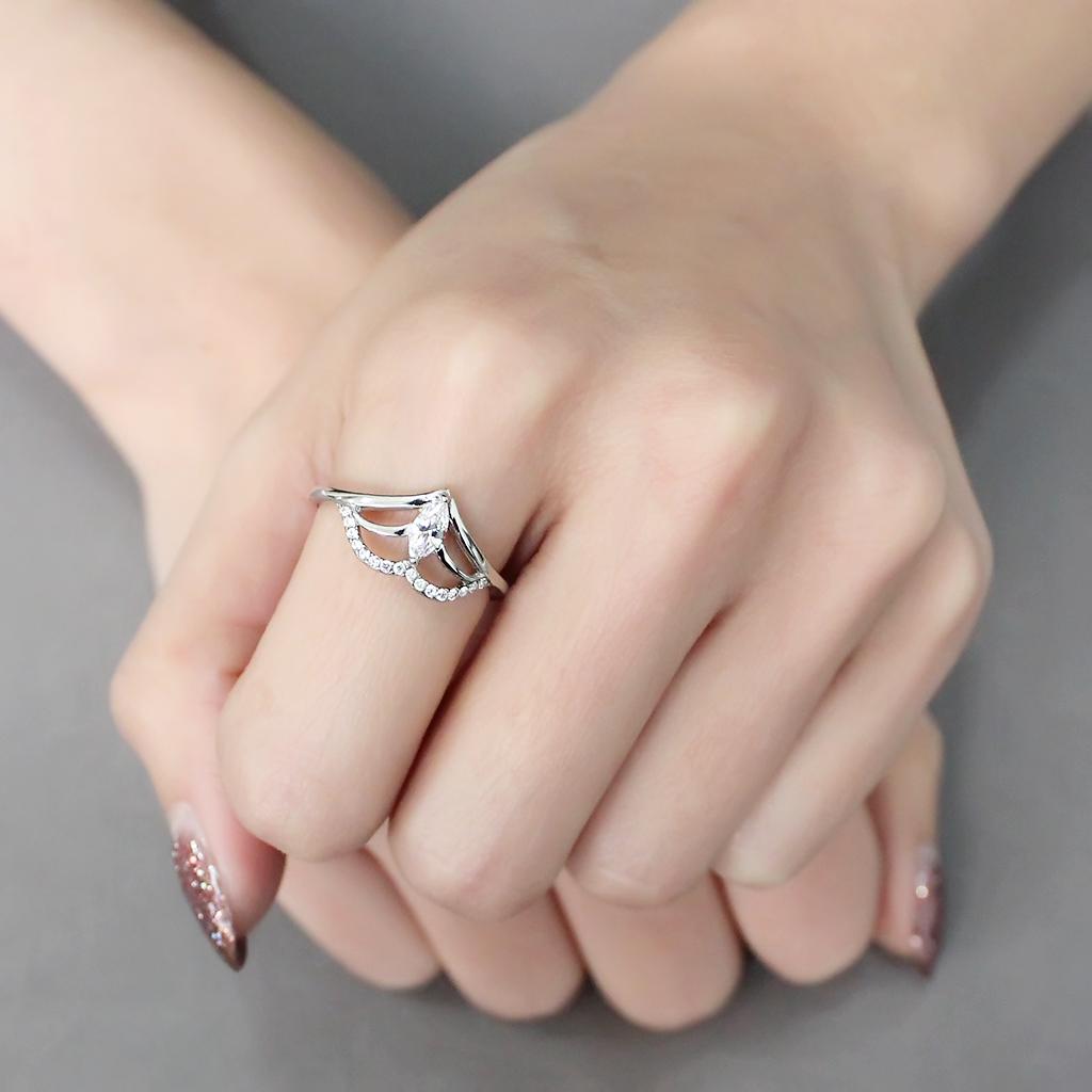 DA248 - High polished (no plating) Stainless Steel Ring with AAA Grade CZ in Clear