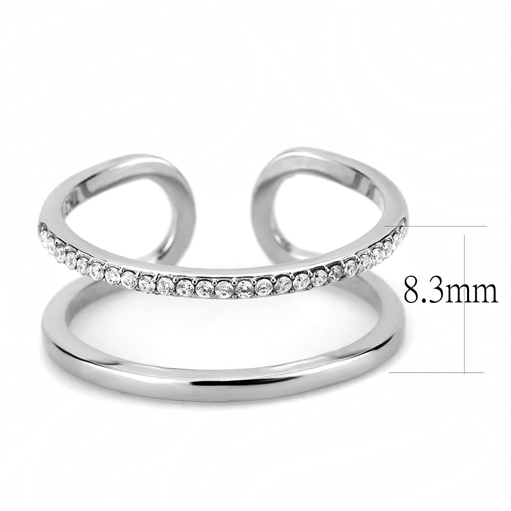 DA249 - High polished (no plating) Stainless Steel Ring with AAA Grade CZ in Clear