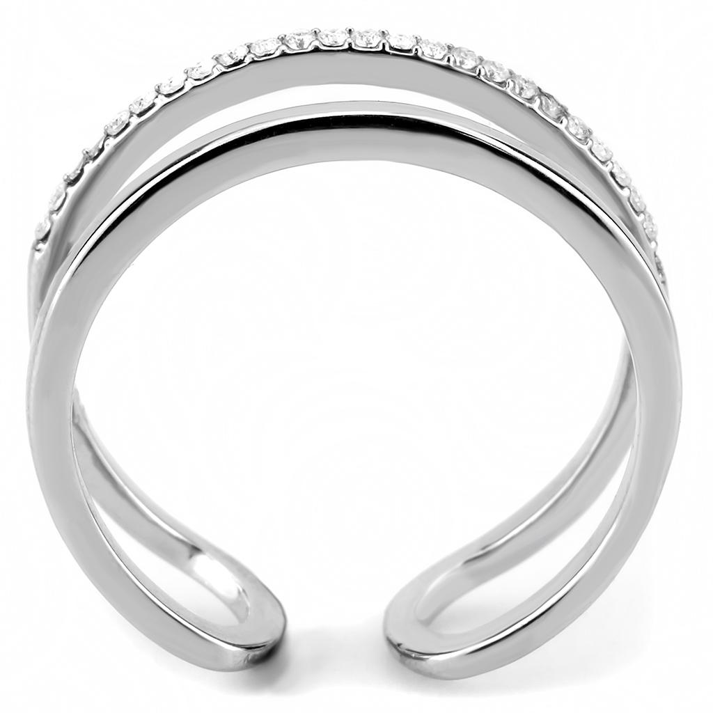 DA249 - High polished (no plating) Stainless Steel Ring with AAA Grade CZ in Clear