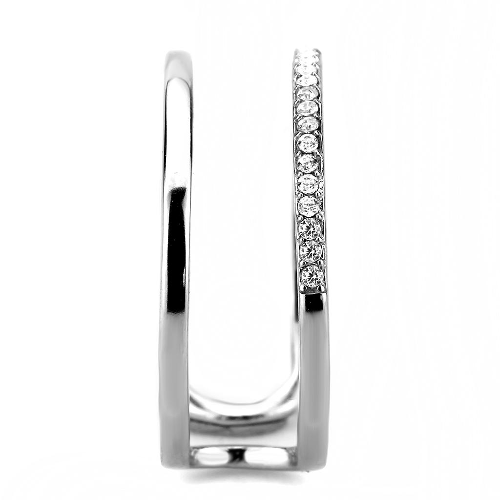 DA249 - High polished (no plating) Stainless Steel Ring with AAA Grade CZ in Clear