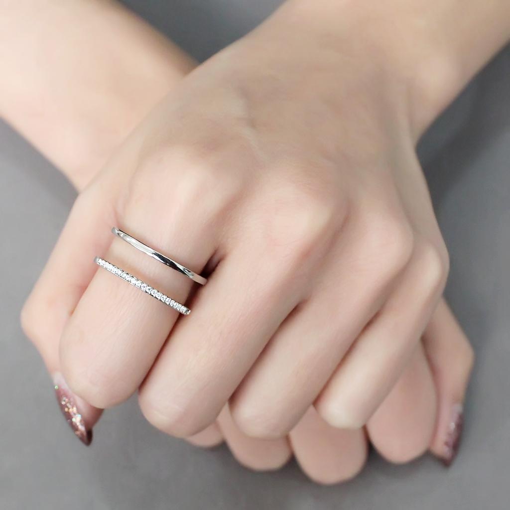 DA249 - High polished (no plating) Stainless Steel Ring with AAA Grade CZ in Clear