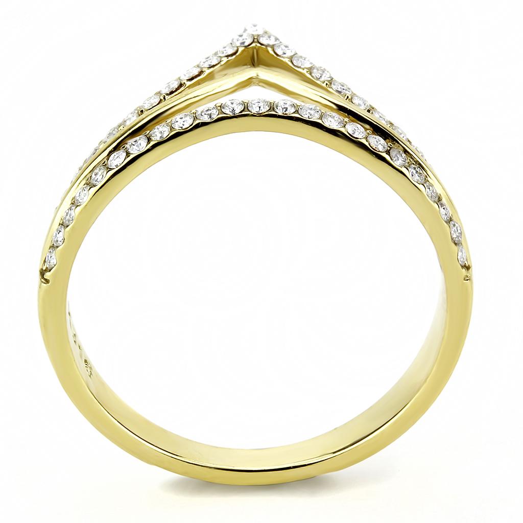 DA250 - IP Gold(Ion Plating) Stainless Steel Ring with AAA Grade CZ in Clear