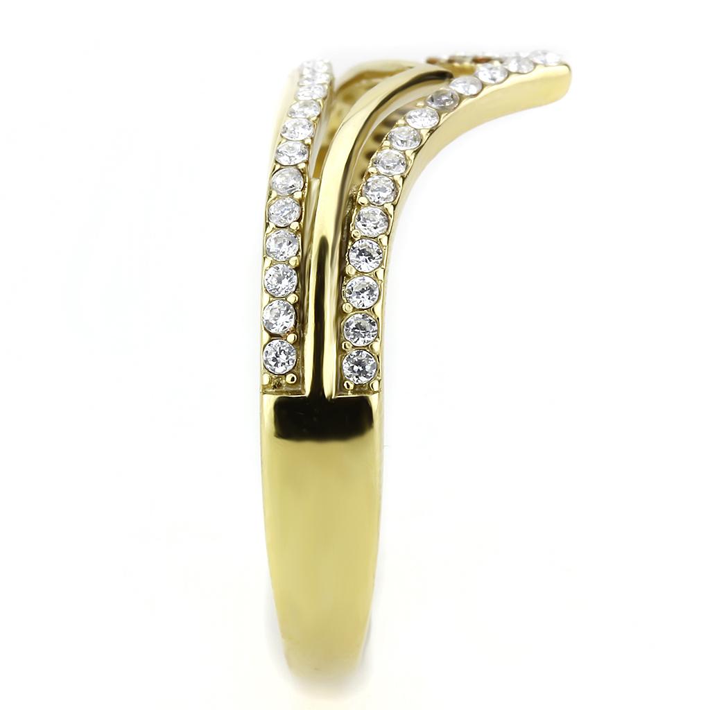 DA250 - IP Gold(Ion Plating) Stainless Steel Ring with AAA Grade CZ in Clear