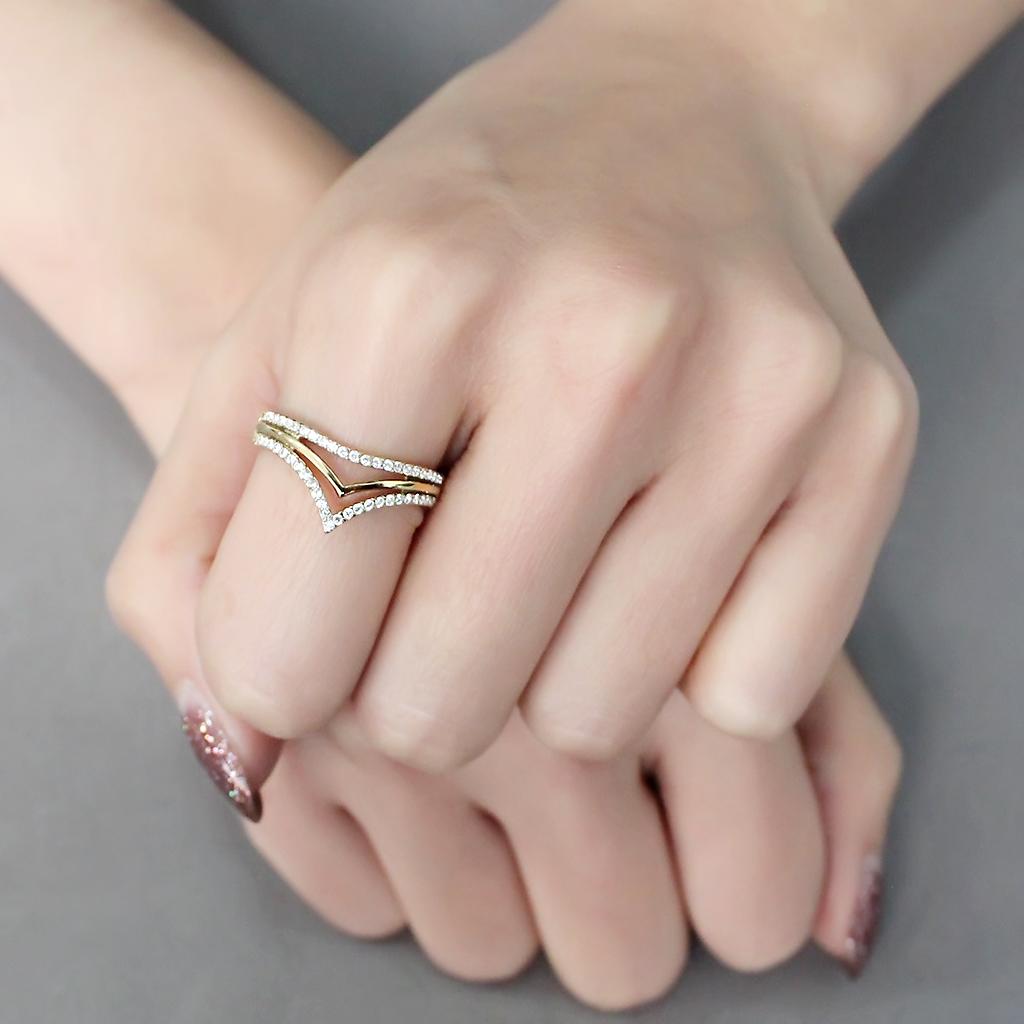 DA250 - IP Gold(Ion Plating) Stainless Steel Ring with AAA Grade CZ in Clear
