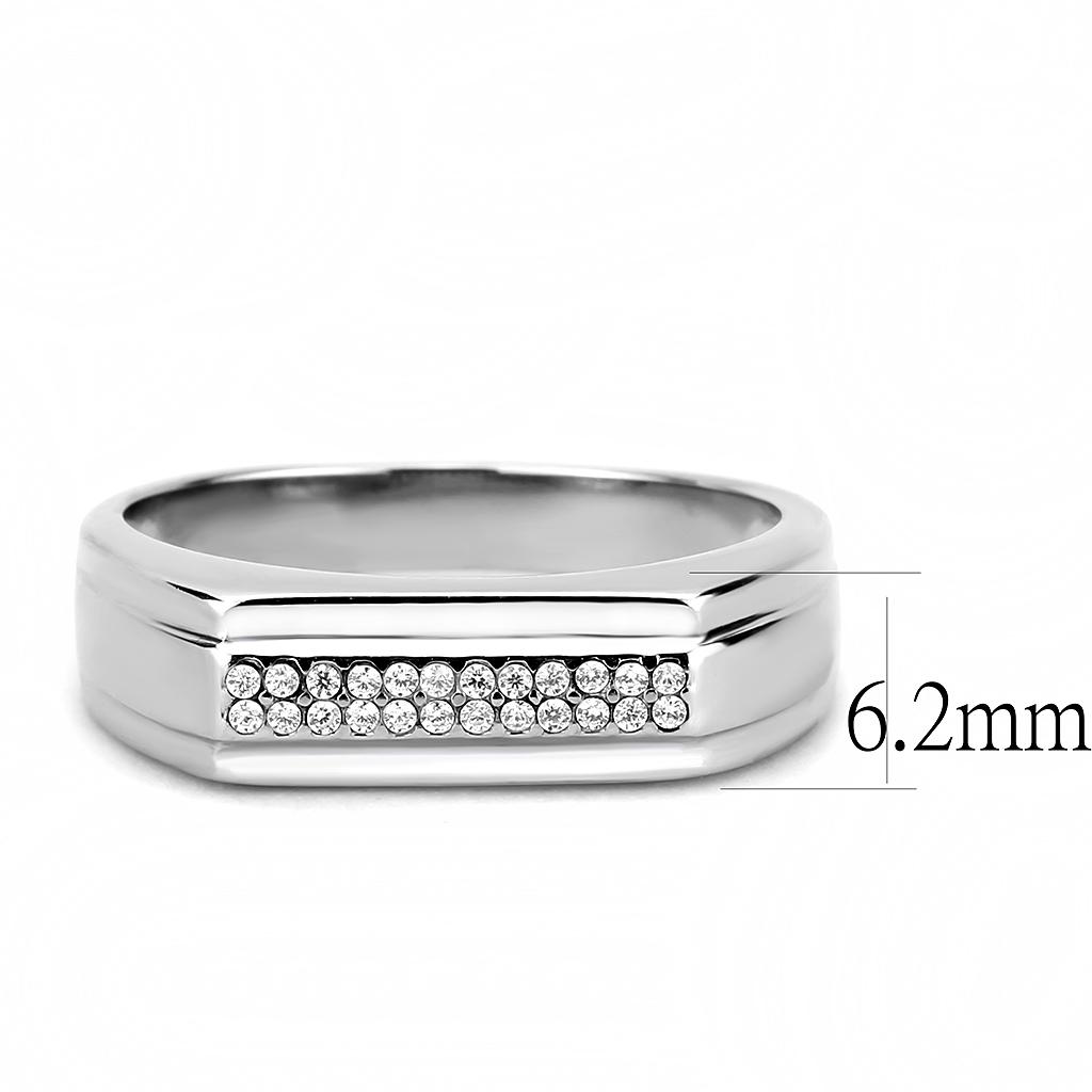 DA251 - High polished (no plating) Stainless Steel Ring with AAA Grade CZ in Clear