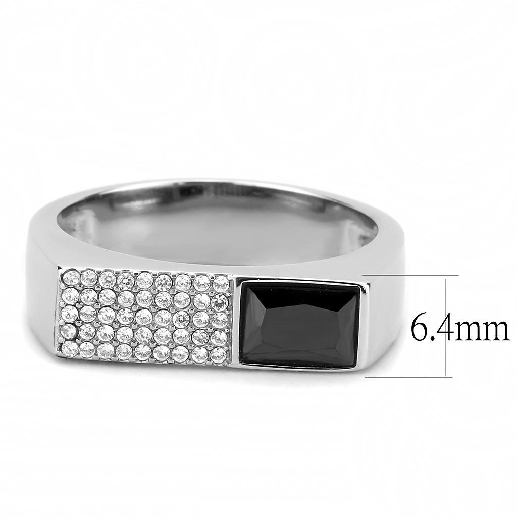 DA252 - High polished (no plating) Stainless Steel Ring with AAA Grade CZ in Black Diamond