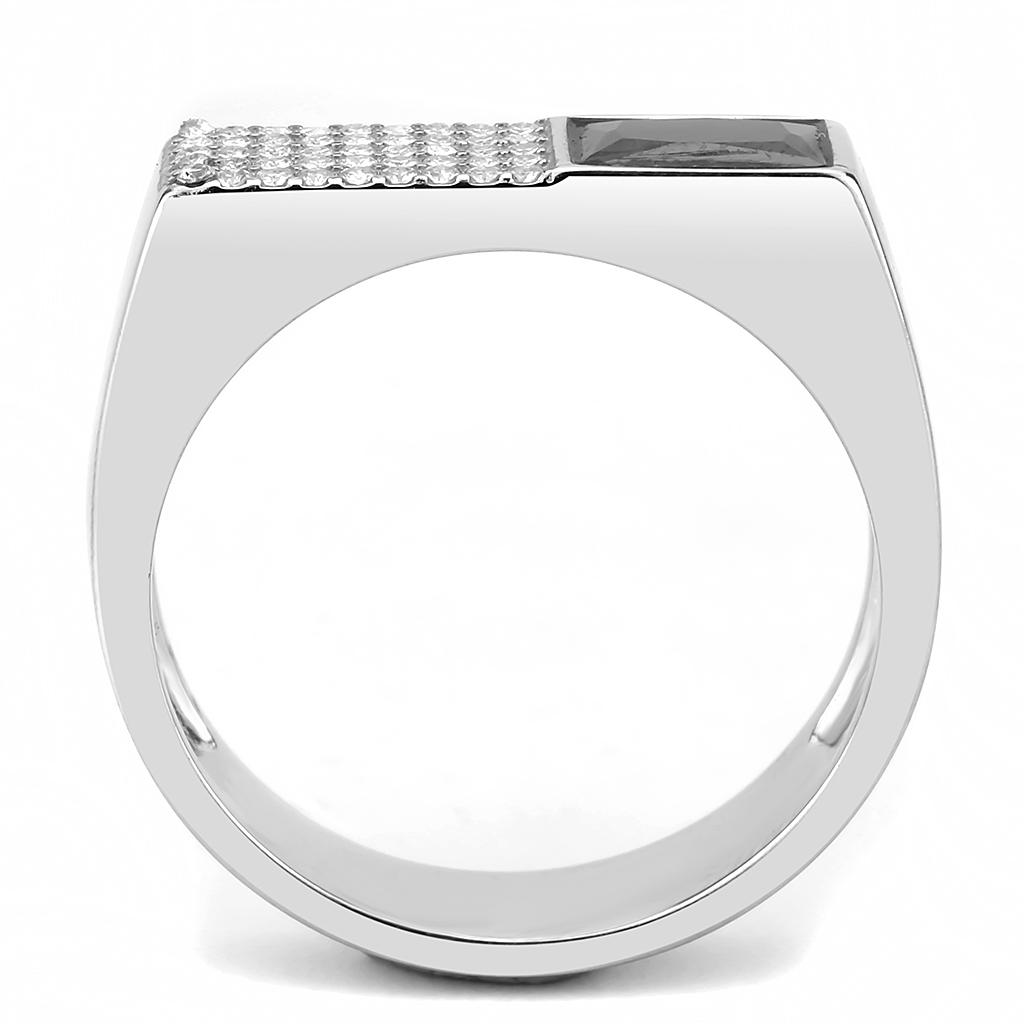 DA252 - High polished (no plating) Stainless Steel Ring with AAA Grade CZ in Black Diamond