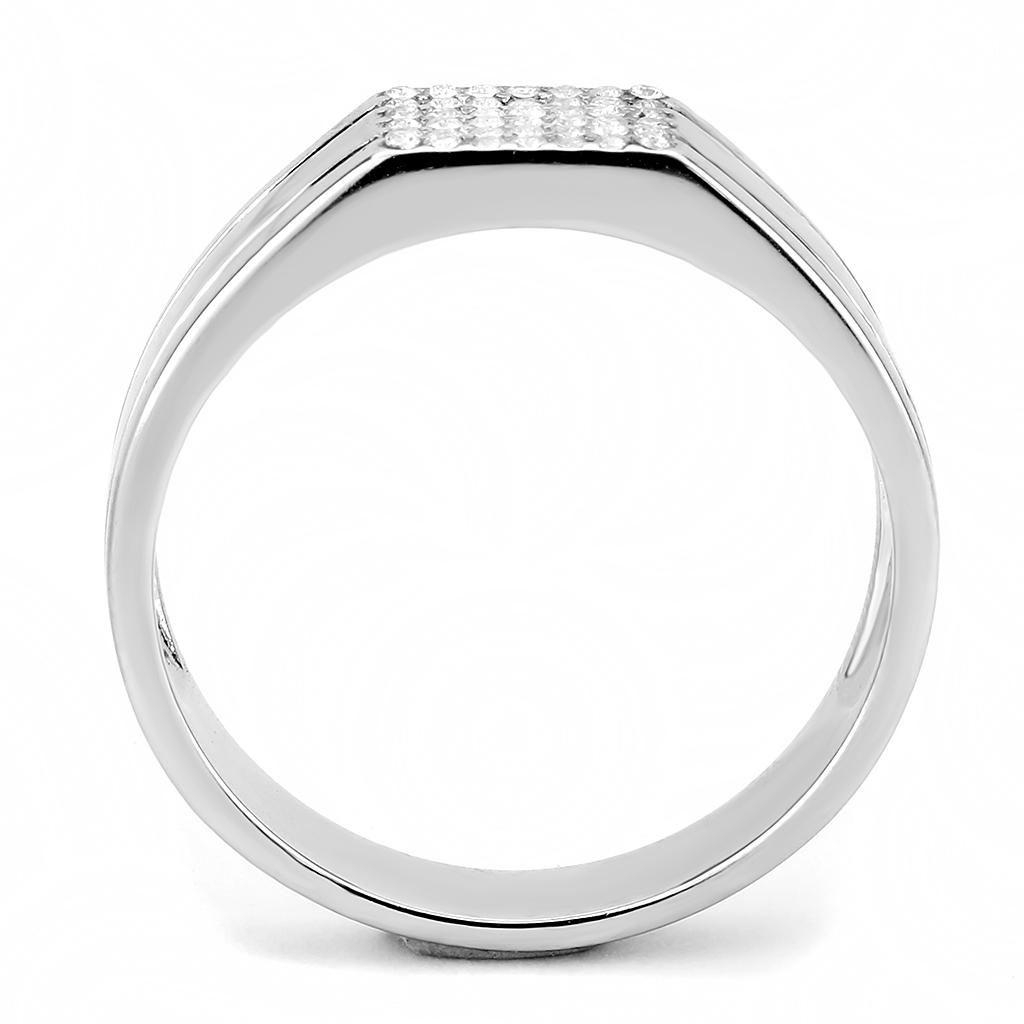 DA253 - High polished (no plating) Stainless Steel Ring with AAA Grade CZ in Clear