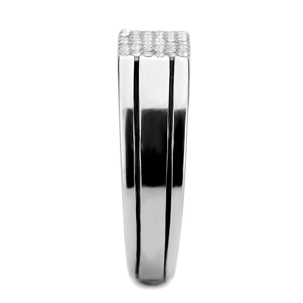 DA253 - High polished (no plating) Stainless Steel Ring with AAA Grade CZ in Clear
