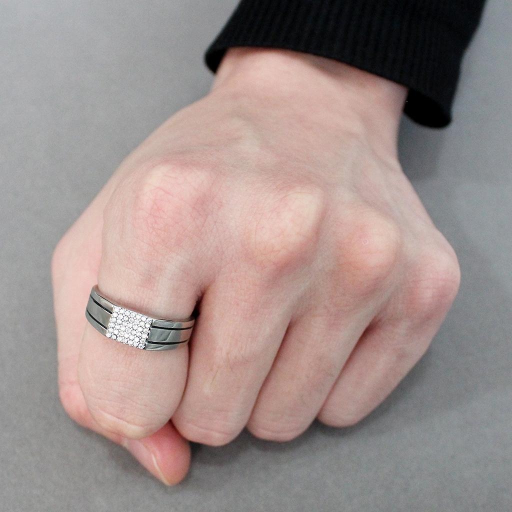 DA253 - High polished (no plating) Stainless Steel Ring with AAA Grade CZ in Clear