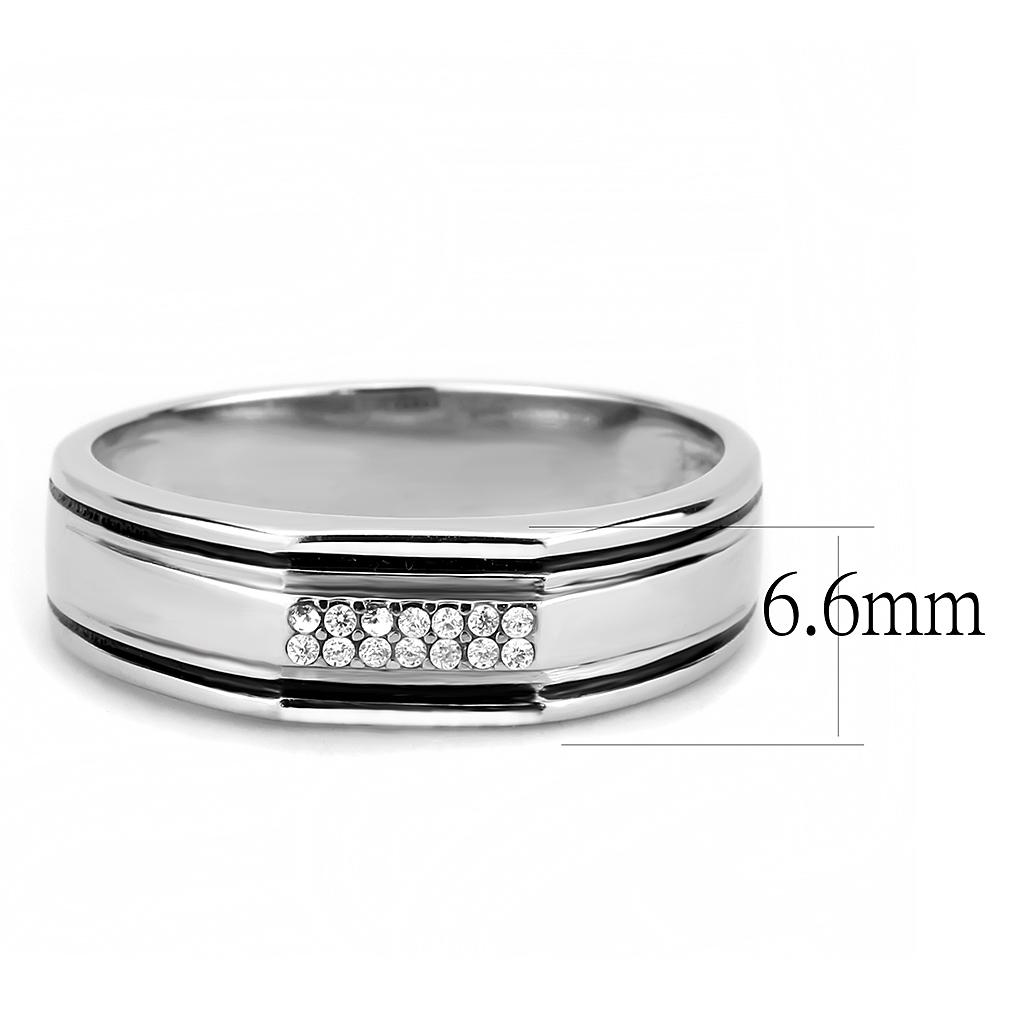 DA254 - High polished (no plating) Stainless Steel Ring with AAA Grade CZ in Clear