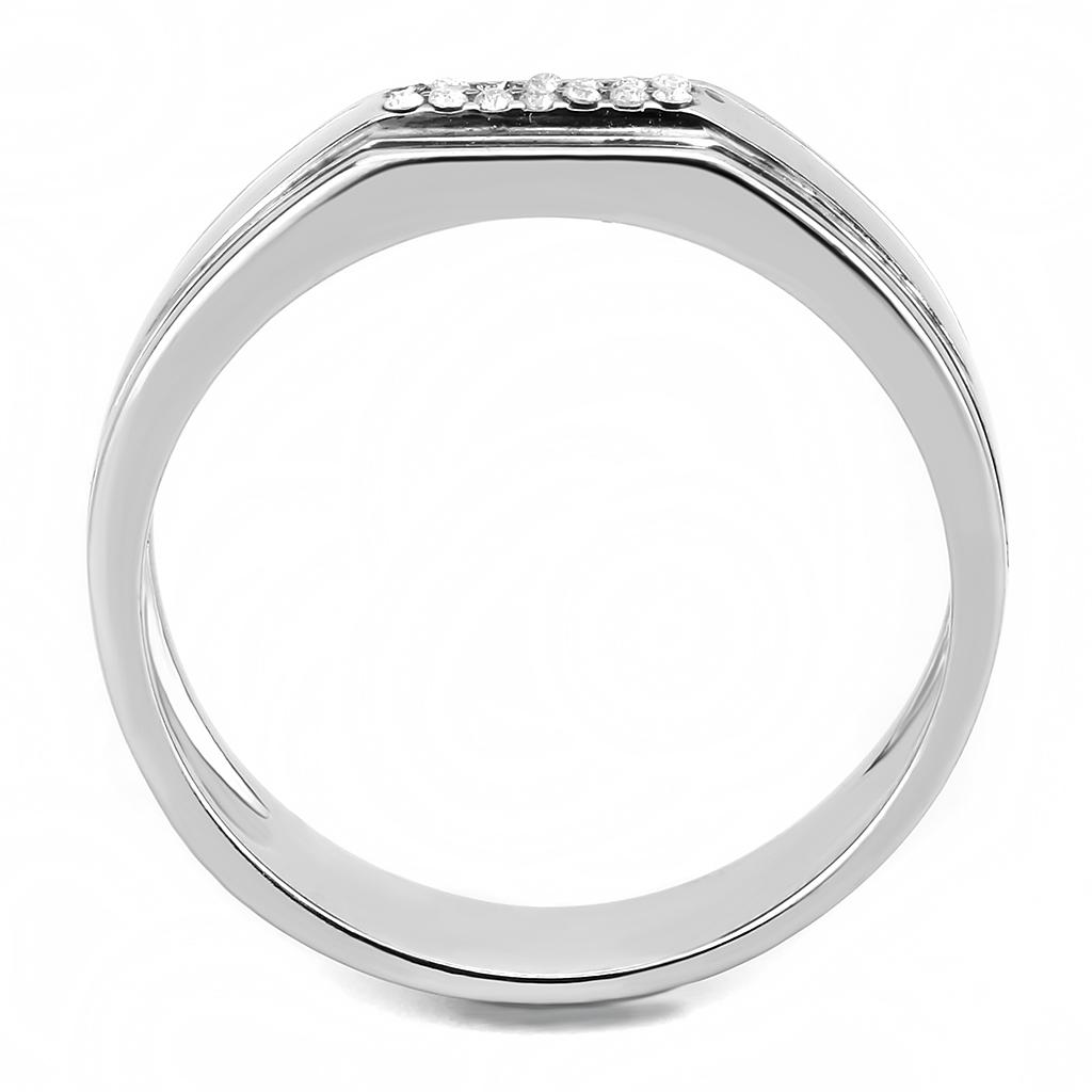 DA254 - High polished (no plating) Stainless Steel Ring with AAA Grade CZ in Clear