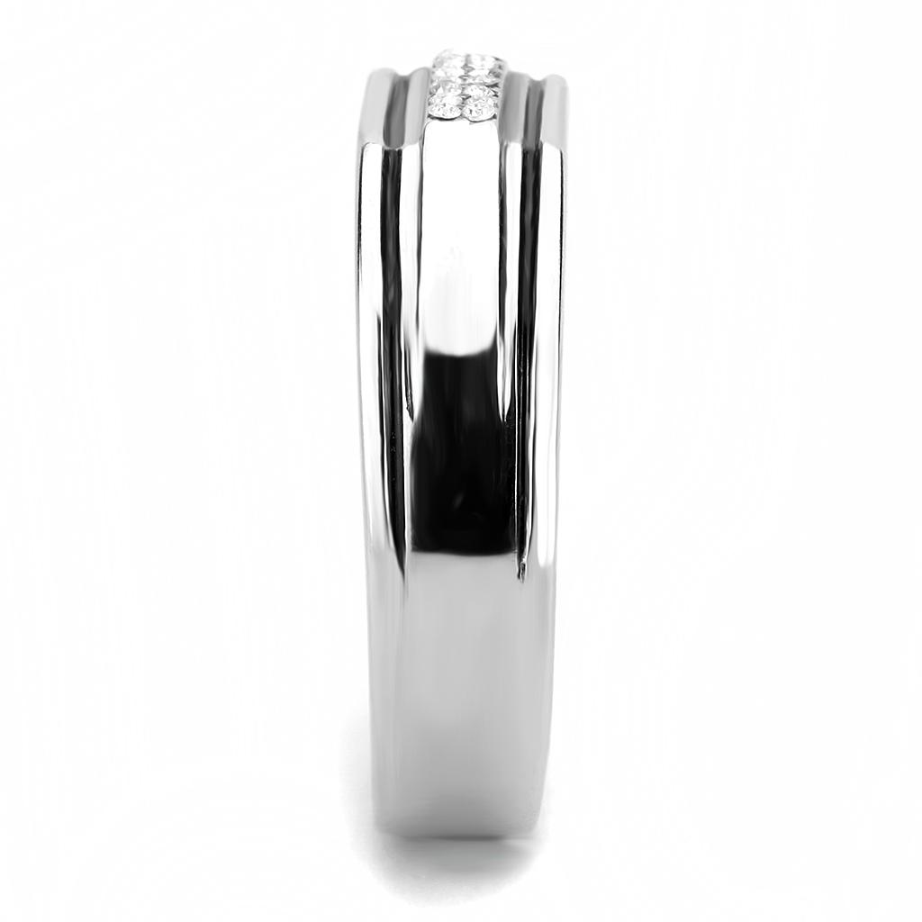 DA254 - High polished (no plating) Stainless Steel Ring with AAA Grade CZ in Clear