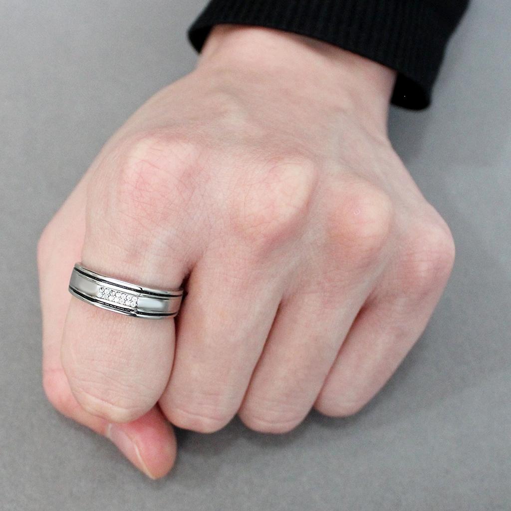 DA254 - High polished (no plating) Stainless Steel Ring with AAA Grade CZ in Clear