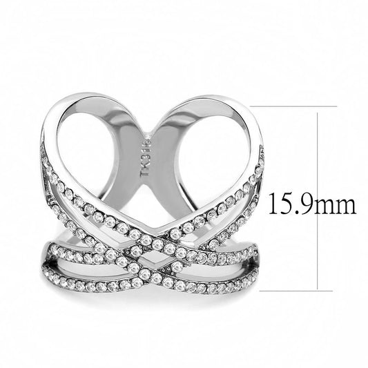 DA255 - High polished (no plating) Stainless Steel Ring with AAA Grade CZ in Clear