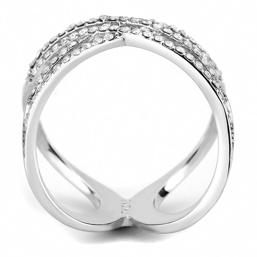 DA255 - High polished (no plating) Stainless Steel Ring with AAA Grade CZ in Clear