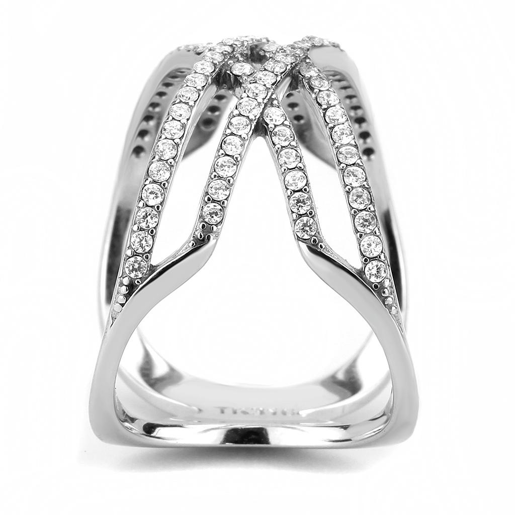 DA255 - High polished (no plating) Stainless Steel Ring with AAA Grade CZ in Clear