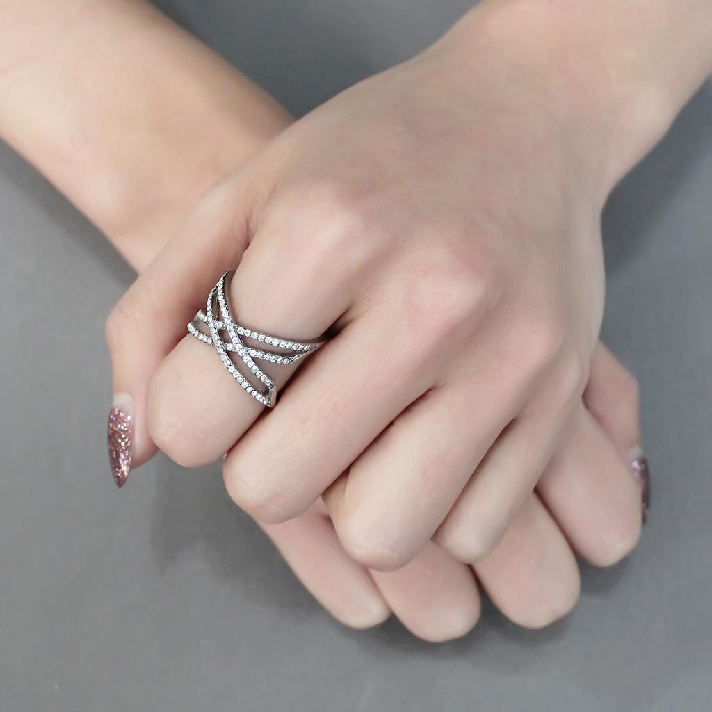DA255 - High polished (no plating) Stainless Steel Ring with AAA Grade CZ in Clear