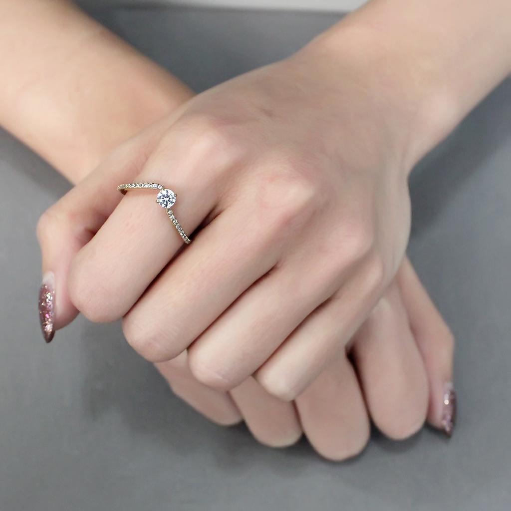 DA256 - IP Gold(Ion Plating) Stainless Steel Ring with AAA Grade CZ in Clear