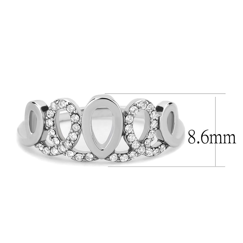 DA258 - High polished (no plating) Stainless Steel Ring with AAA Grade CZ in Clear