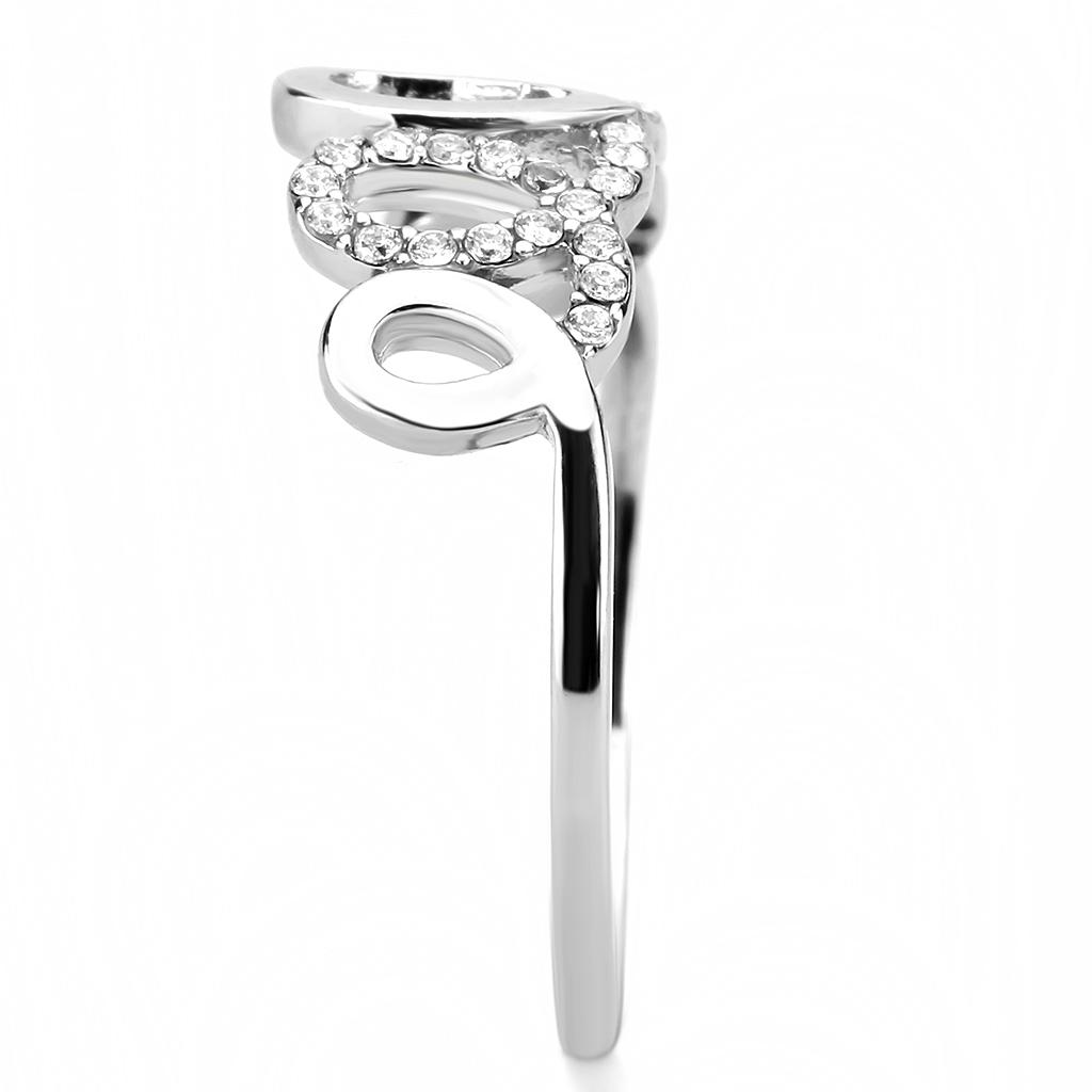 DA258 - High polished (no plating) Stainless Steel Ring with AAA Grade CZ in Clear