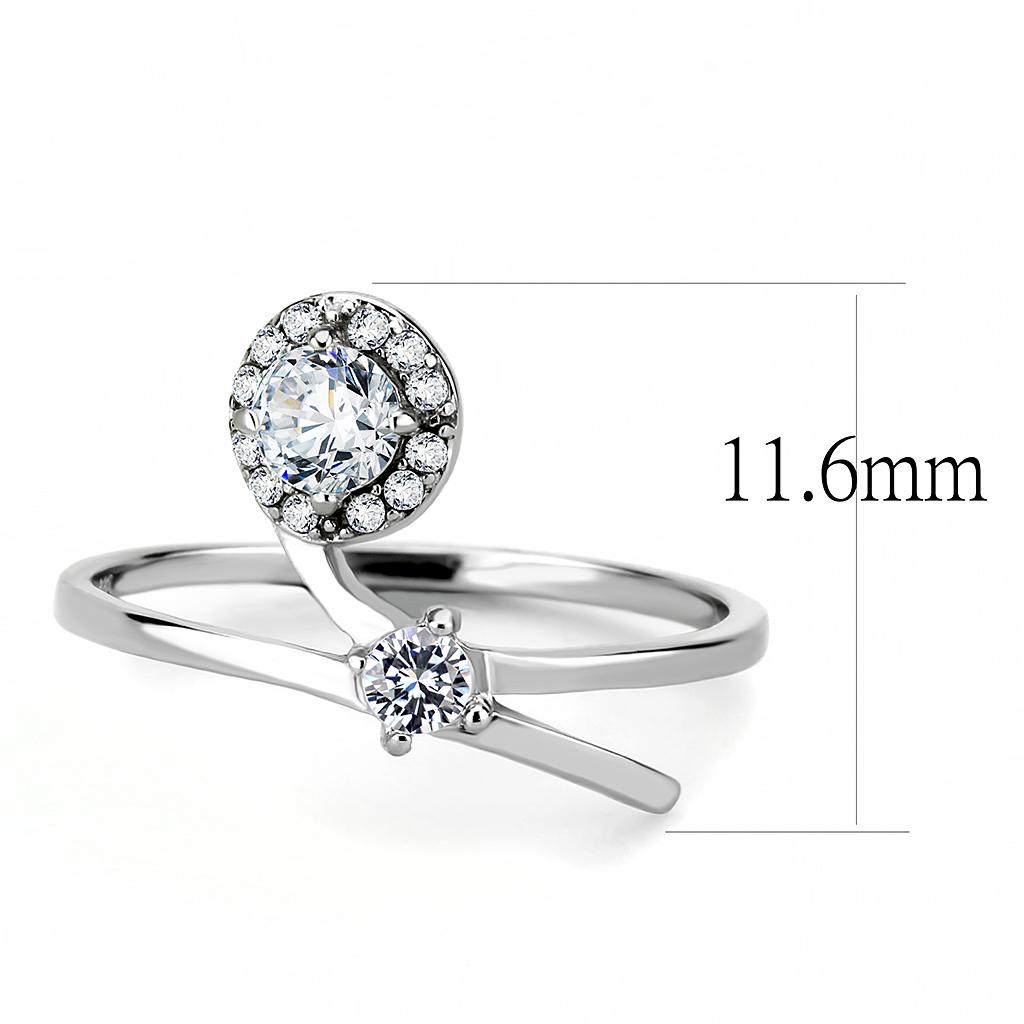 DA260 - High polished (no plating) Stainless Steel Ring with AAA Grade CZ in Clear