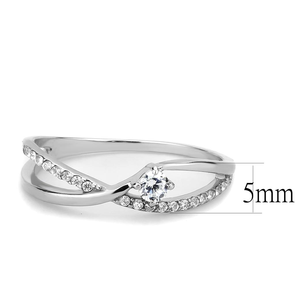 DA261 - High polished (no plating) Stainless Steel Ring with AAA Grade CZ in Clear