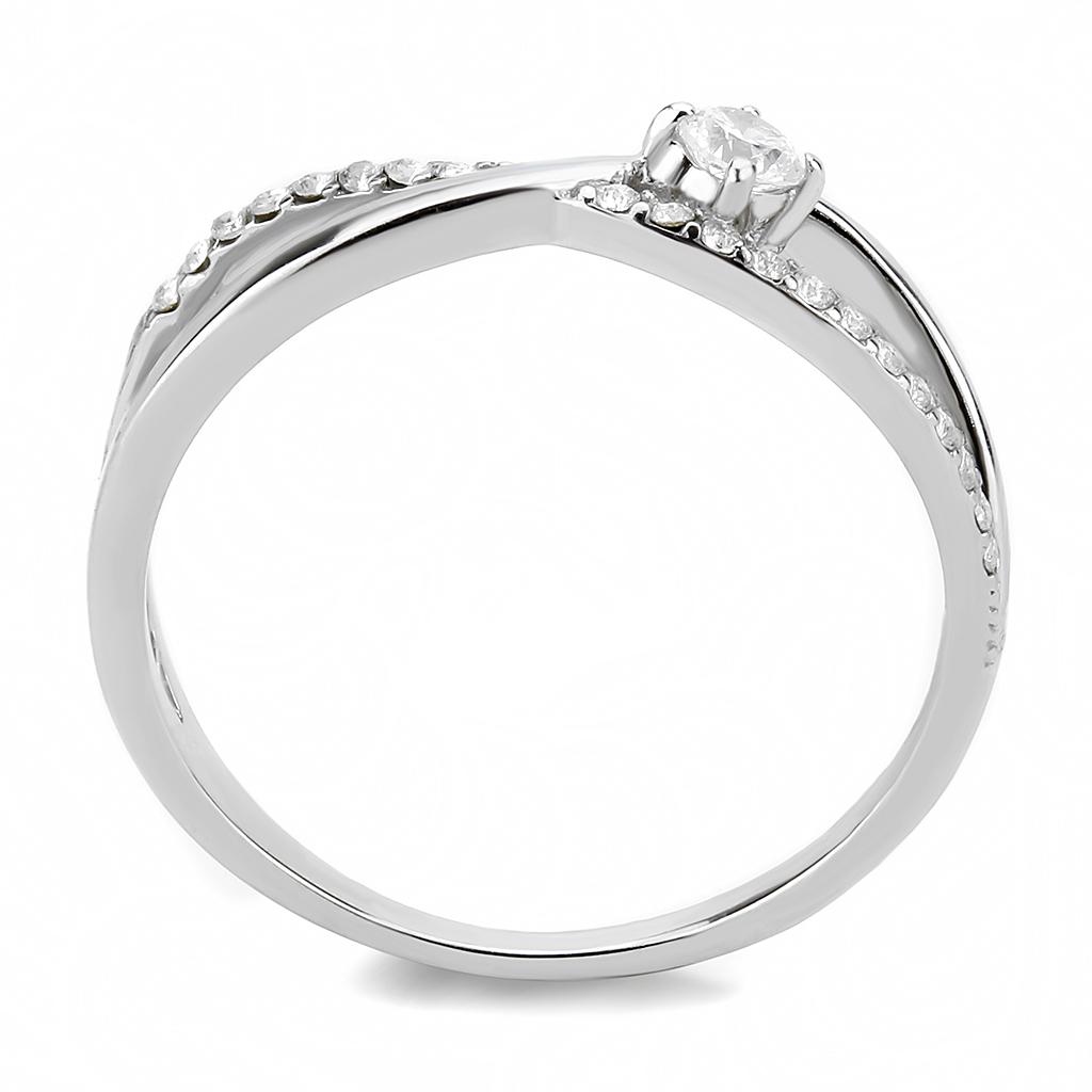DA261 - High polished (no plating) Stainless Steel Ring with AAA Grade CZ in Clear