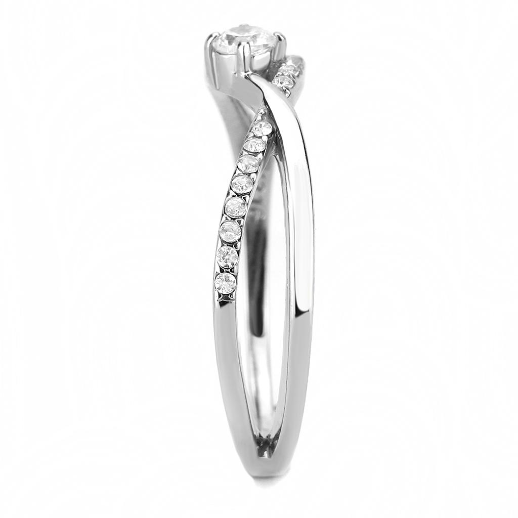 DA261 - High polished (no plating) Stainless Steel Ring with AAA Grade CZ in Clear