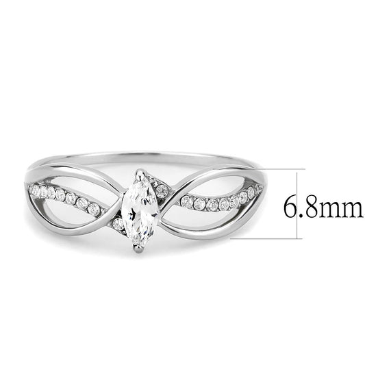 DA262 - High polished (no plating) Stainless Steel Ring with AAA Grade CZ in Clear