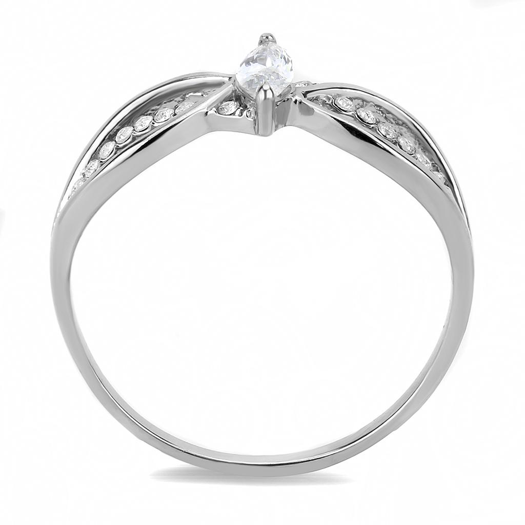 DA262 - High polished (no plating) Stainless Steel Ring with AAA Grade CZ in Clear