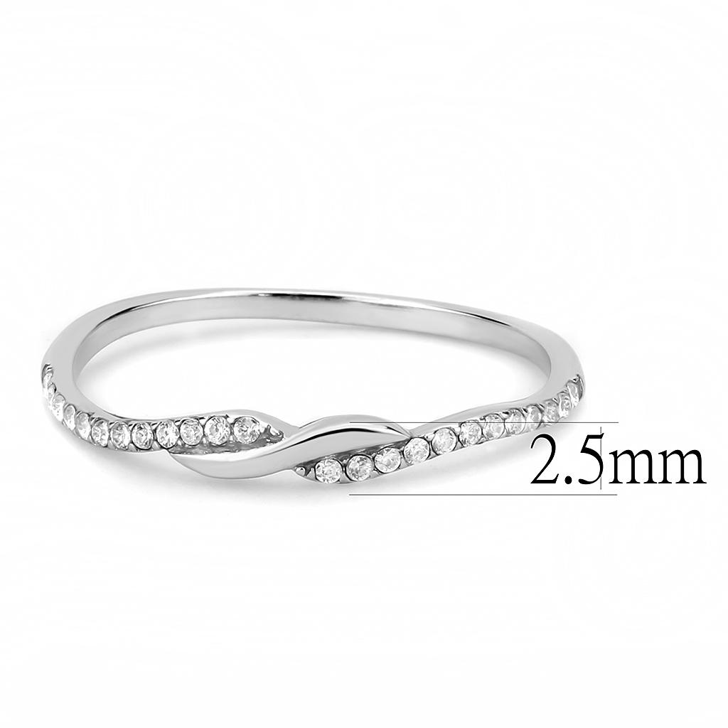 DA263 - High polished (no plating) Stainless Steel Ring with AAA Grade CZ in Clear