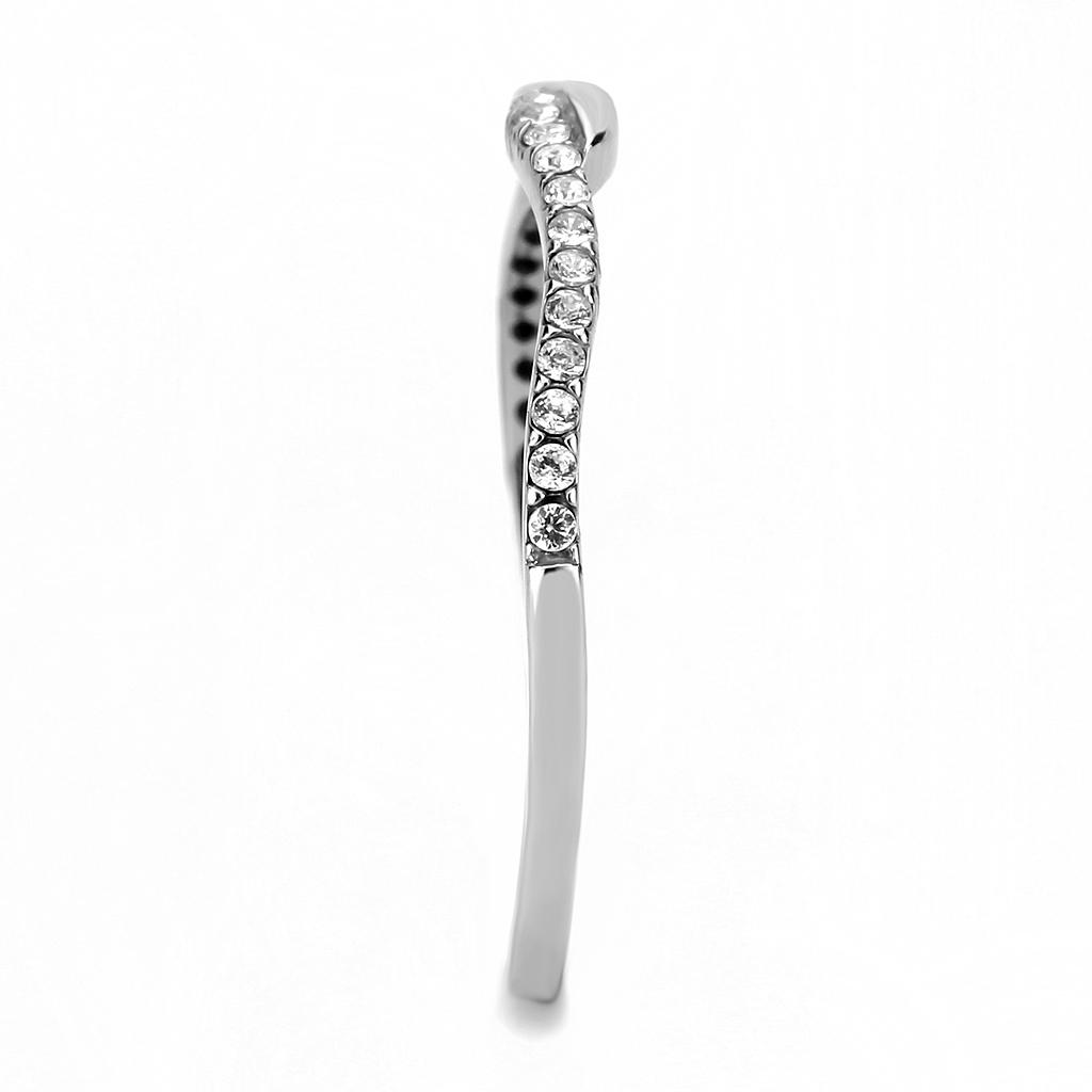 DA263 - High polished (no plating) Stainless Steel Ring with AAA Grade CZ in Clear