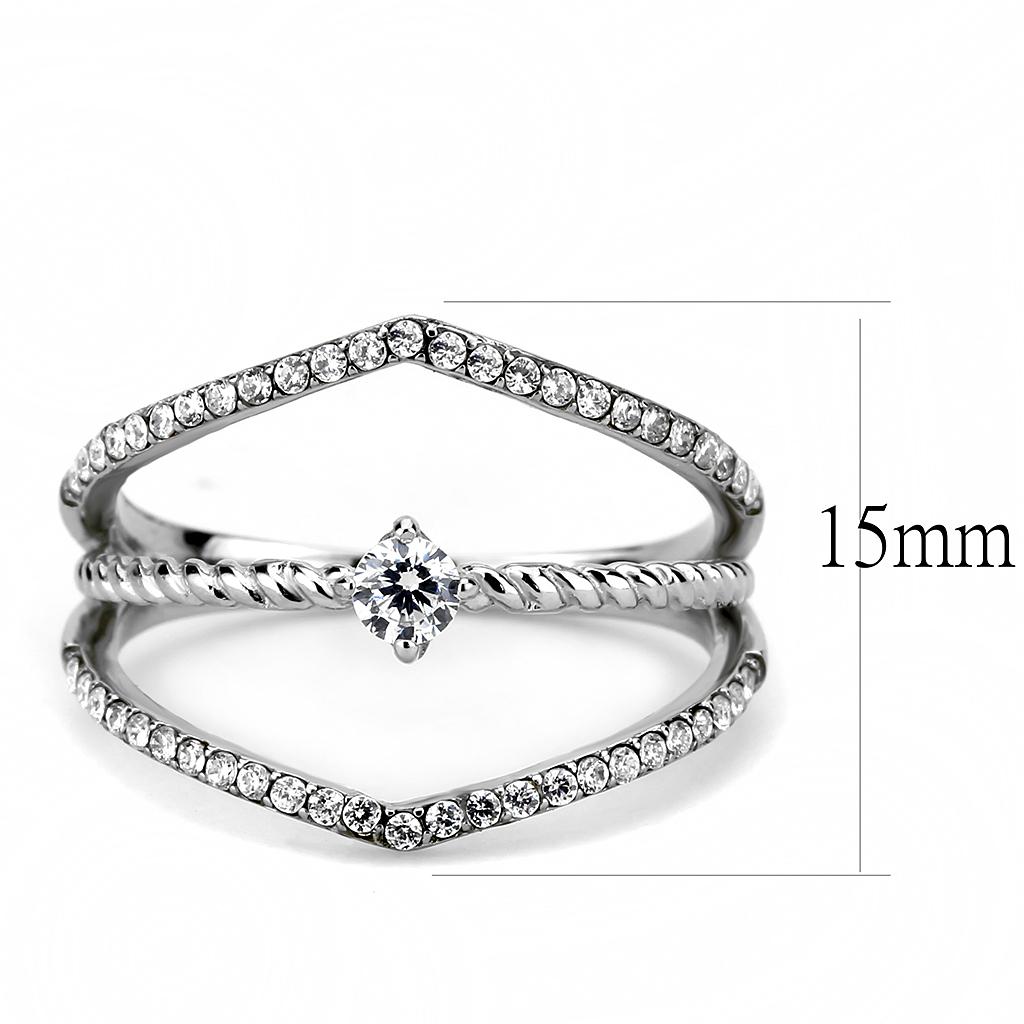 DA264 - High polished (no plating) Stainless Steel Ring with AAA Grade CZ in Clear