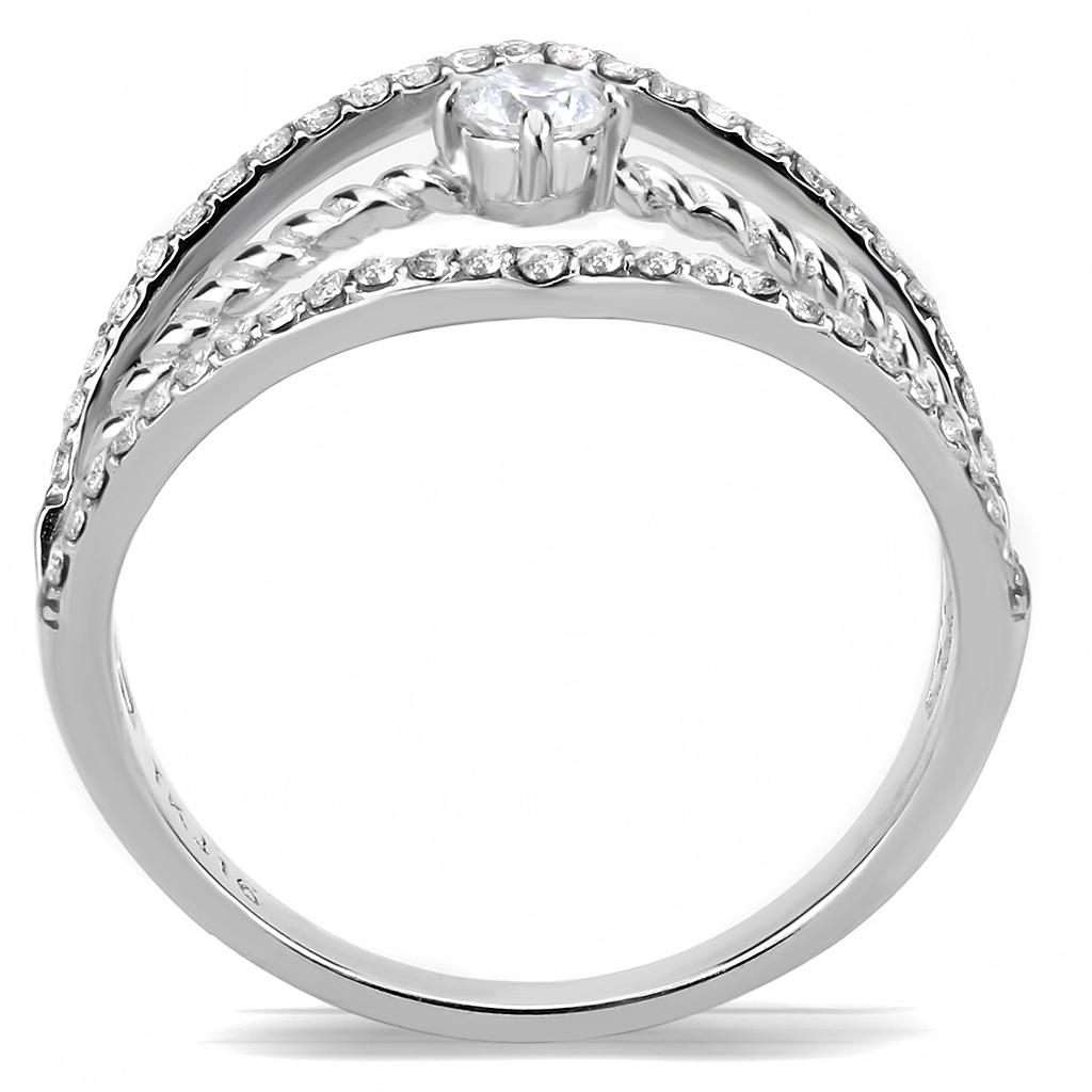 DA264 - High polished (no plating) Stainless Steel Ring with AAA Grade CZ in Clear