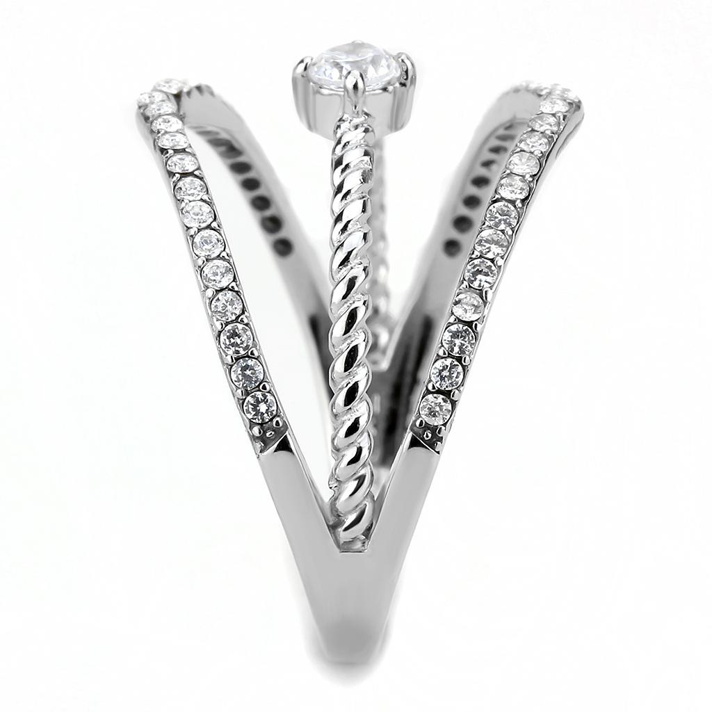 DA264 - High polished (no plating) Stainless Steel Ring with AAA Grade CZ in Clear