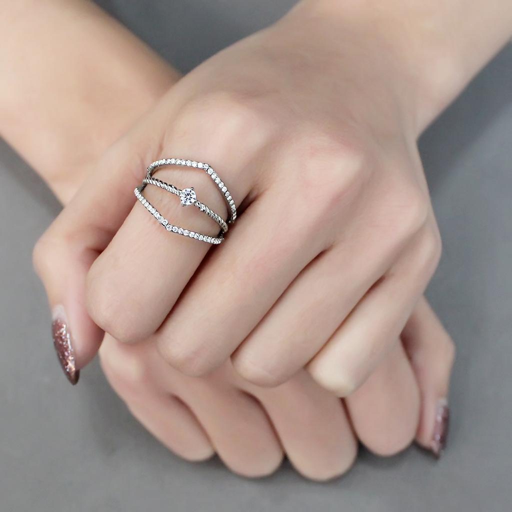 DA264 - High polished (no plating) Stainless Steel Ring with AAA Grade CZ in Clear