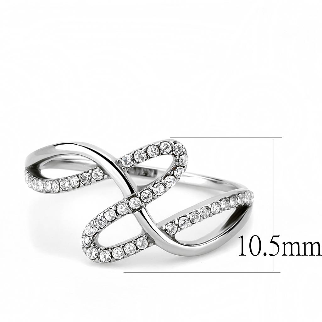 DA265 - High polished (no plating) Stainless Steel Ring with AAA Grade CZ in Clear